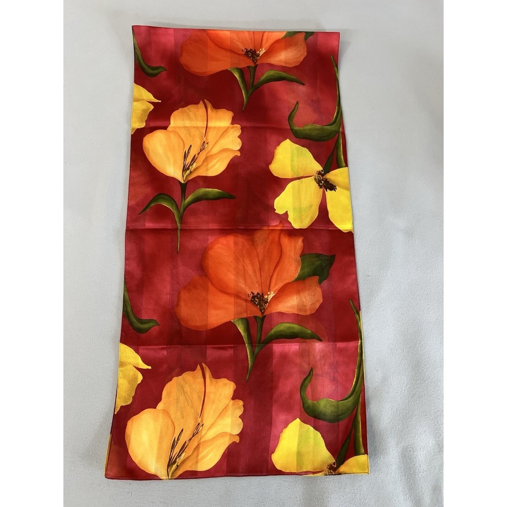 Womens Rectangle Scarf‎ Red Floral 59"x14"